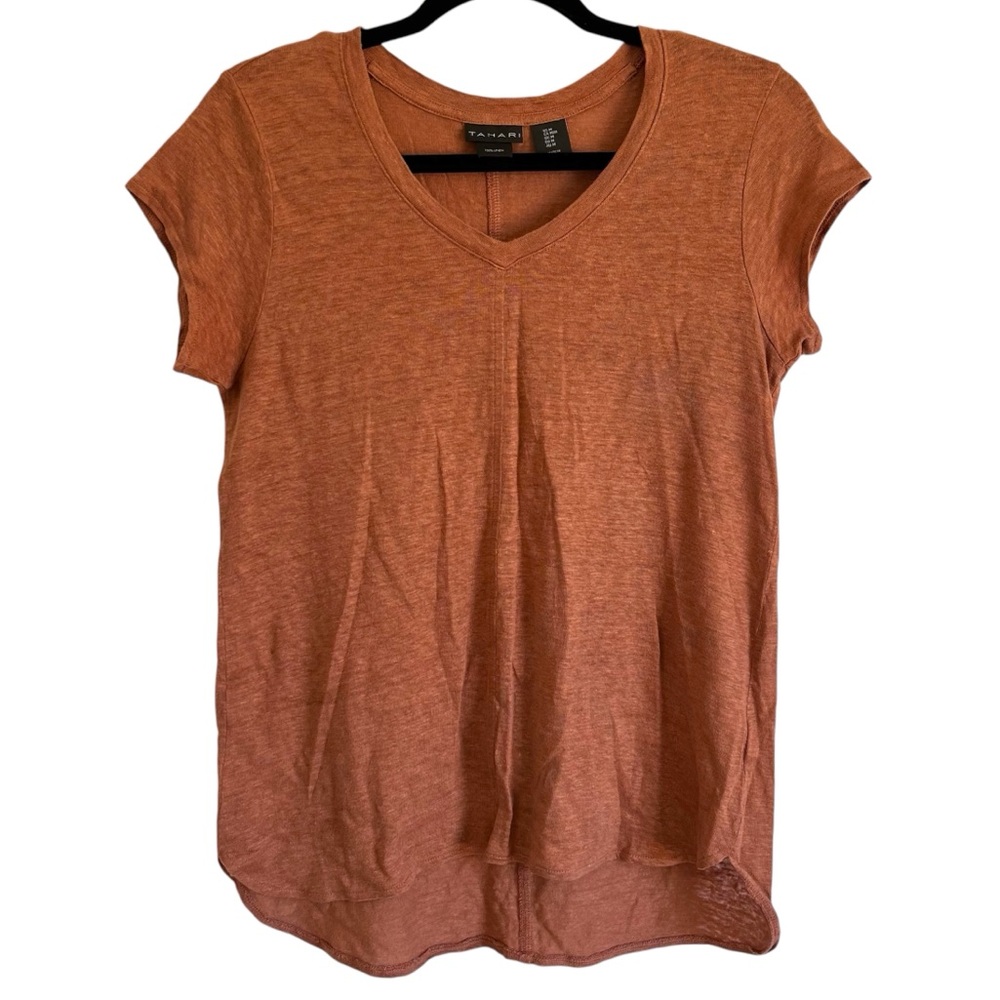Tahari 100% Linen Terracotta Orange Short Sleeve Top Women’s Medium